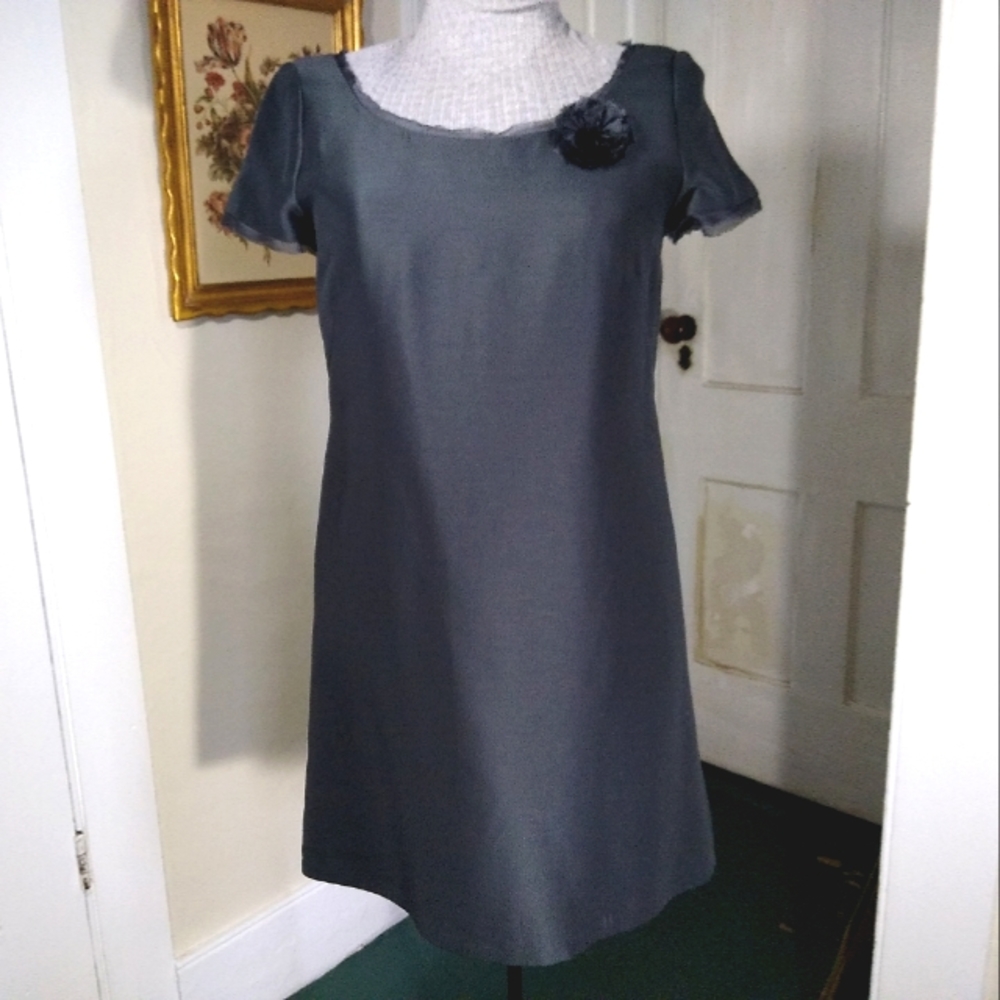 J. CREW Charcoal Gray Silk Blend Short Sleeve Dress